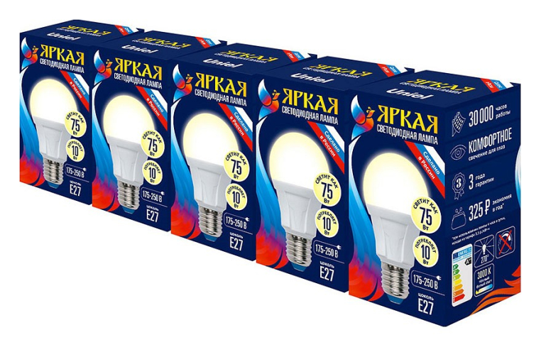Набор ламп светодиодных Uniel PLP01WH E27 10Вт 3000K LED-A60 10W/WW/E27/FR PLP01WH