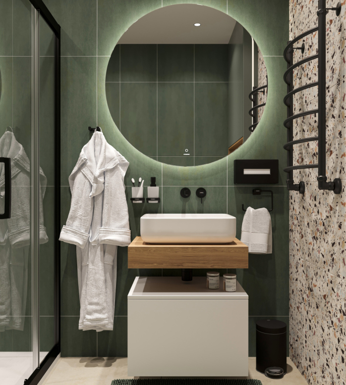 Столешница Stworki Ольборг 60 дуб французский, без отверстий, с тумбой 60, с раковиной Stworki Soul 1 белой