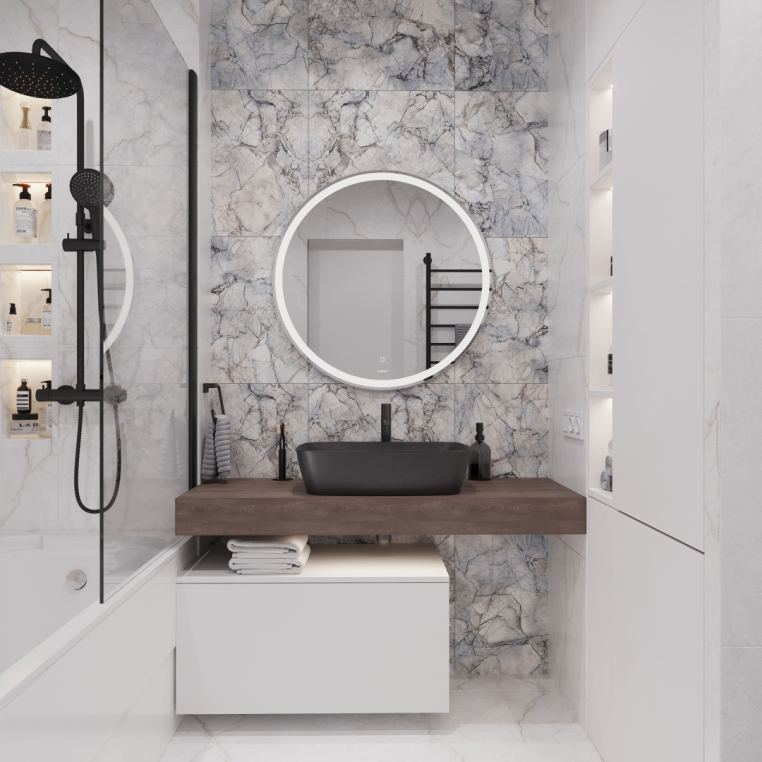 Мебель для ванной Stworki Ольборг 120 столешница дуб карпентер, без отверстий, с тумбой 80, с раковиной Vitra Shift черной