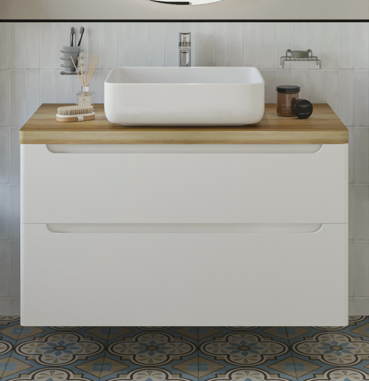 Тумба с раковиной Stworki Берген 100 белая со светлой столешницей, Soul 1