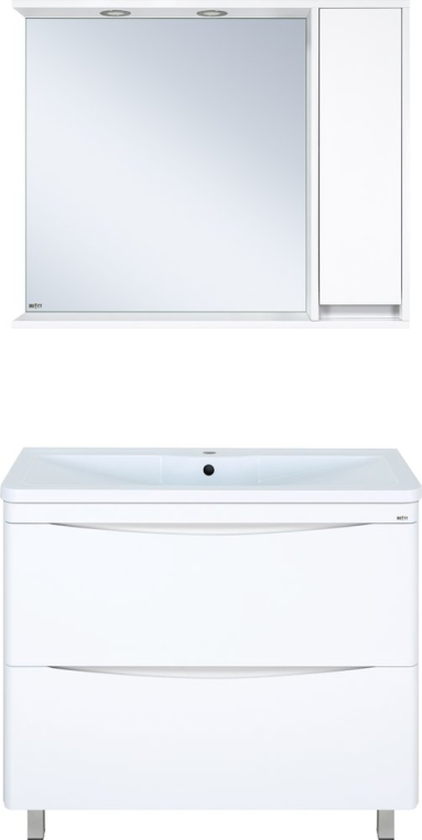 Комплект мебели Misty Атлантик 100, с двумя ящиками, белая (П-Атл-01100-0112Я+4623723685680+Э-Али04100-01П)