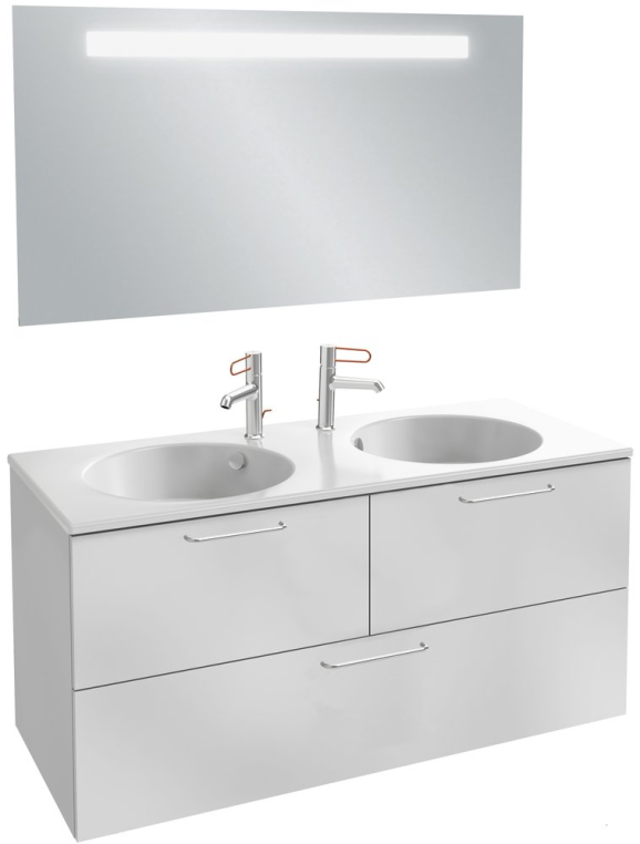 Тумба под раковину Jacob Delafon Odeon Rive Gauche 120 белая 3 ящика ручки хром (EB2545-R5-N18)