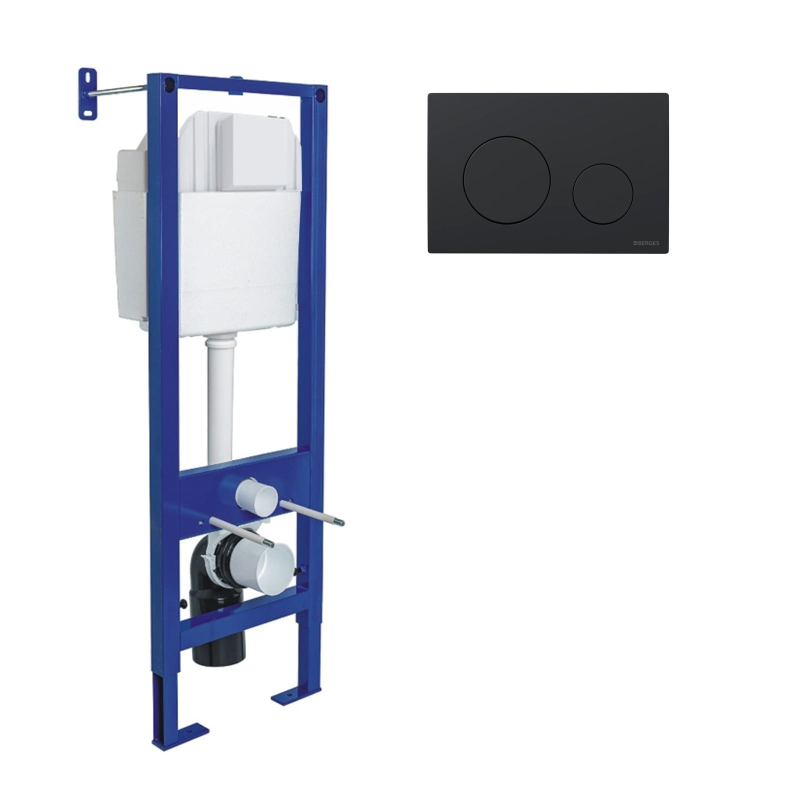 Инсталляция BERGES для скрытого монтажа унитаза АТОМ 410 кнопка Аtom Ring черная SoftTouch