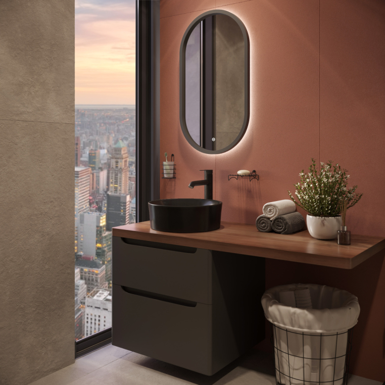 Мебель для ванной Stworki Берген 60 серая с темной столешницей 122, Bocchi Vessel Bocchi Vessel 1174-004-0125