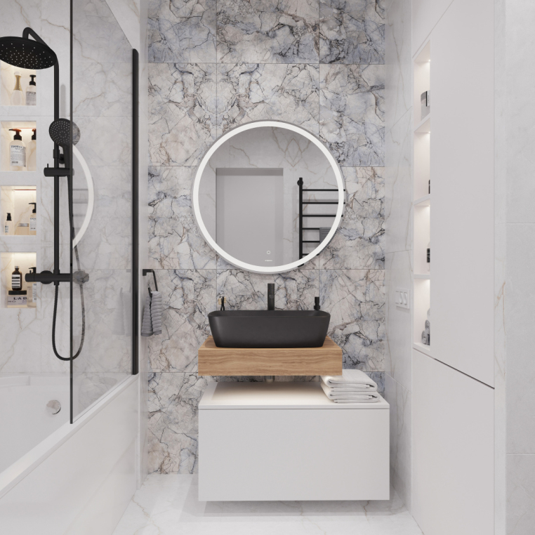 Мебель для ванной Stworki Ольборг 60 столешница дуб французский, без отверстий, с тумбой 80, с раковиной Vitra Shift черной