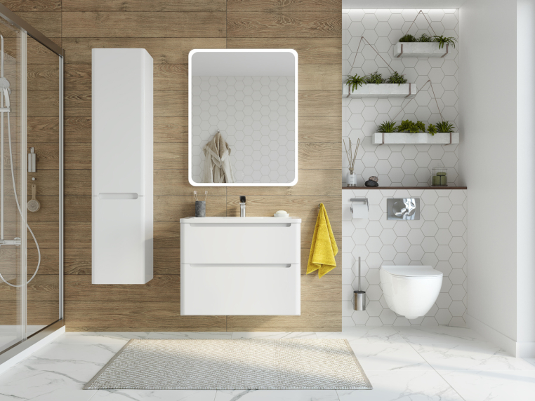 Зеркало Stworki Монтре 80 с подсветкой, сенсор на зеркале, квадратное, белое, настенное (Мон.02.80/W)