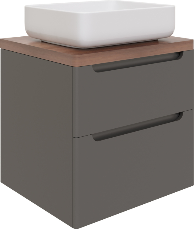Мебель для ванной Stworki Берген 60 серая со светлой столешницей, раковина Soul 1