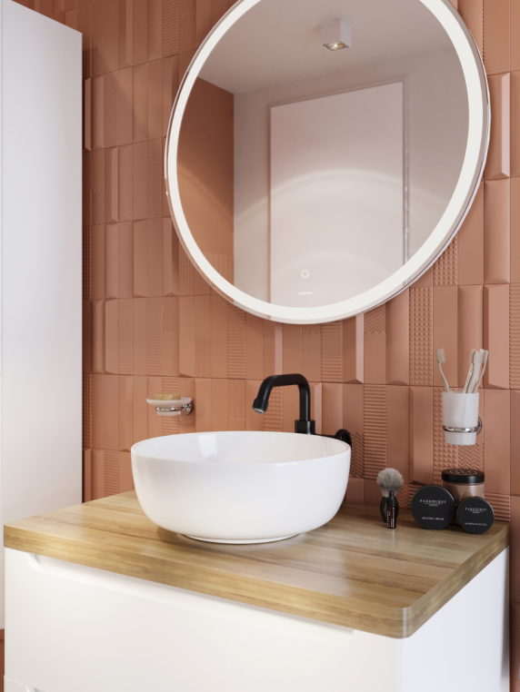 Мебель для ванной Stworki Берген 80 белая со светлой столешницей, раковина Moduo 40 RING