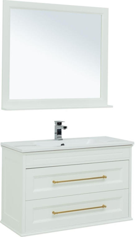 Мебель для ванной Aquanet Бостон М 100 белый (ручки золото) (лит. мрамор) 00281192