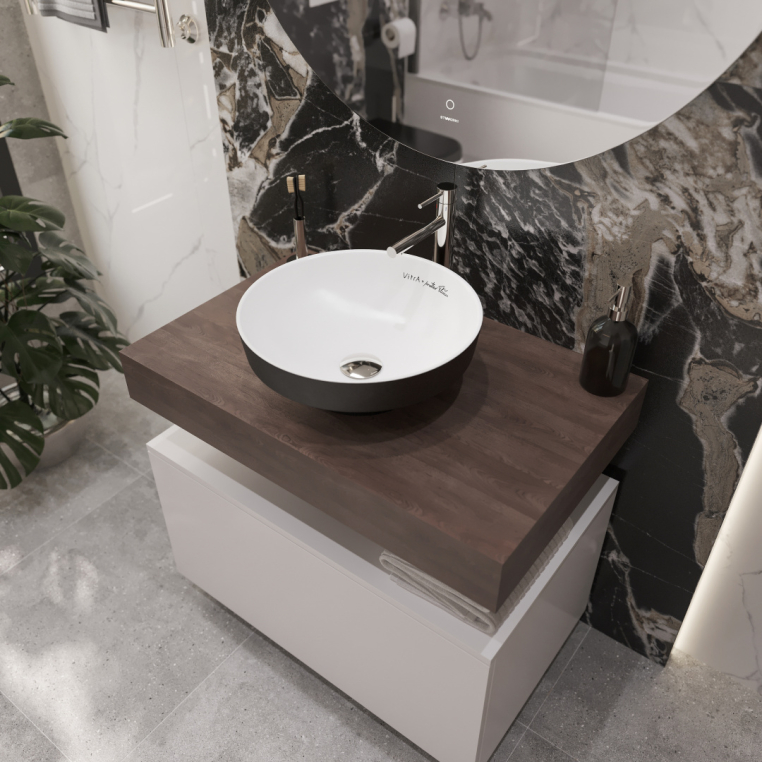 Мебель для ванной Stworki Ольборг 80 столешница дуб карпентер, без отверстий, с тумбой 80, с раковиной Vitra Water jewels