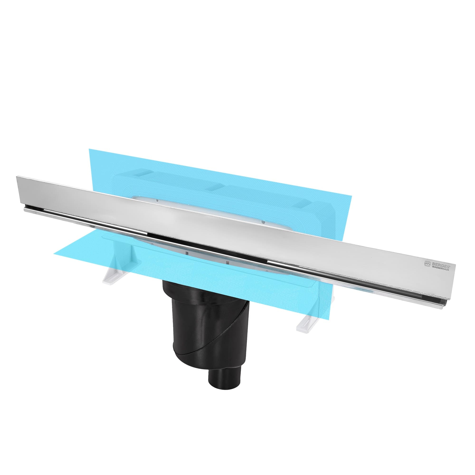 Желоб BERGES водосток WALL 600 пристенный, матовый хром, S-сифон D50/105 H50 вертикальный