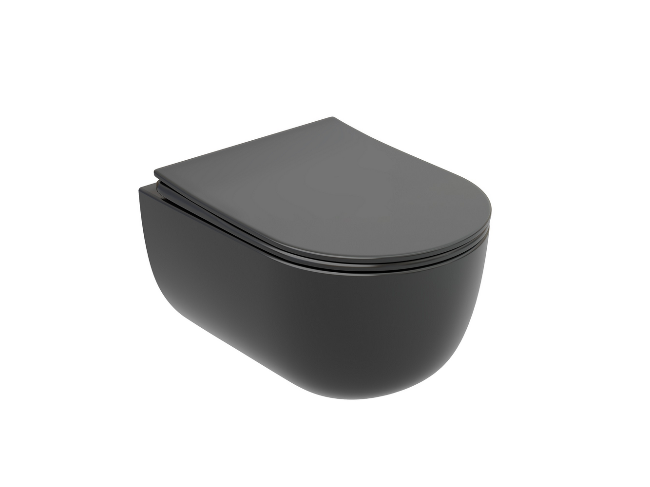 Подвесной унитаз Modena Rimless (цвет Темный Антрацит Матовый), глубокий смыв, с крепежом для полностью скрытого монтажа, ультратонким сидением и крышкой с функцией плавного закрытия, дюропласт