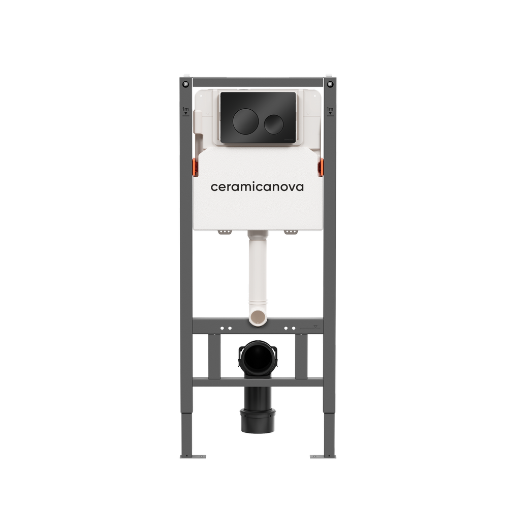 Система инсталляции для унитазов CERAMICANOVA Balance с кнопкой смыва Circle, цвет черный матовый, и креплениями, арт.CN121001MB