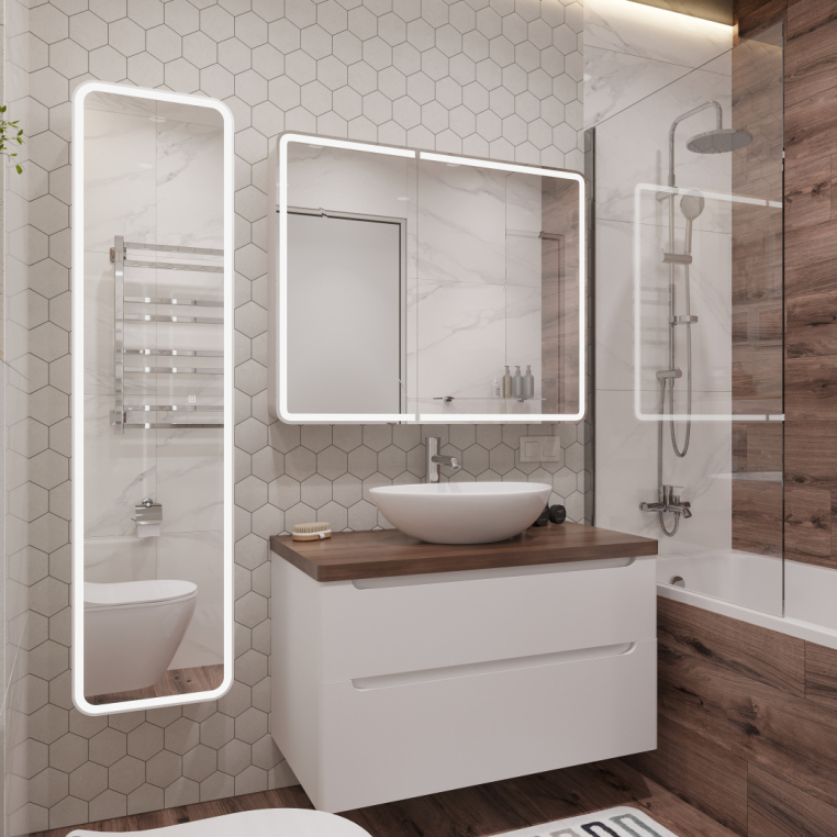 Мебель для ванной Stworki Берген 100 белая с темной столешницей, раковина Moduo 55 Leaf