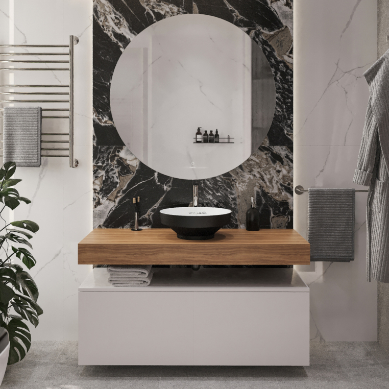 Мебель для ванной Stworki Ольборг 120 столешница дуб французский, без отверстий, 2 тумбы 60, с раковиной Vitra Water jewels