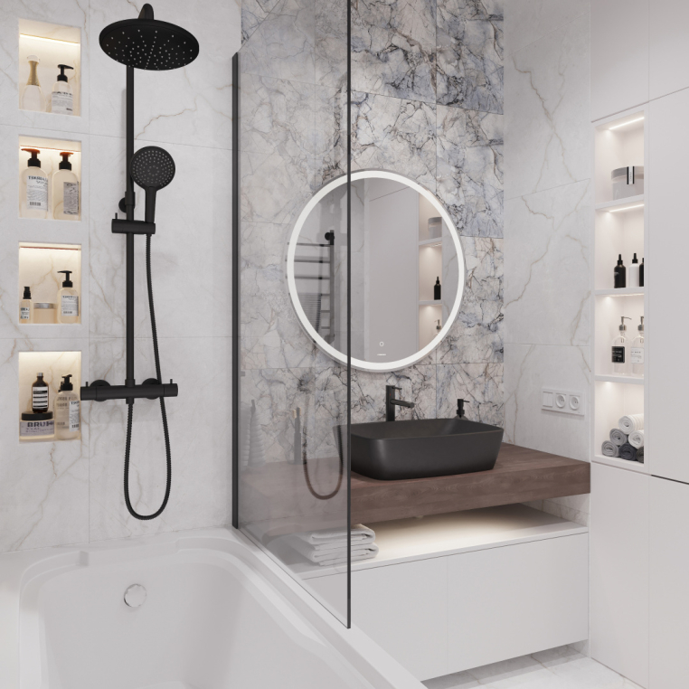 Мебель для ванной Stworki Ольборг 120 столешница дуб карпентер, без отверстий, 2 тумбы 60, с раковиной Vitra Shift черной