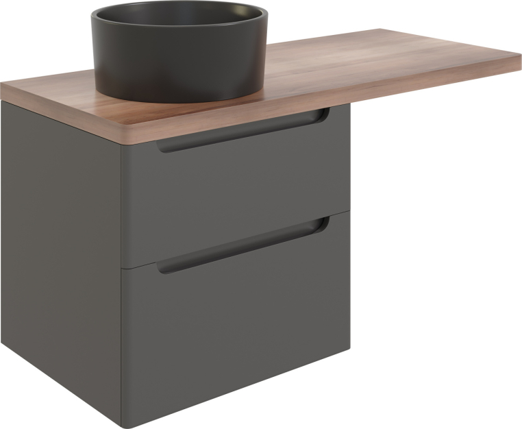 Мебель для ванной Stworki Берген 60 серая с темной столешницей 122, раковина BOCCHI Vessel черная, R