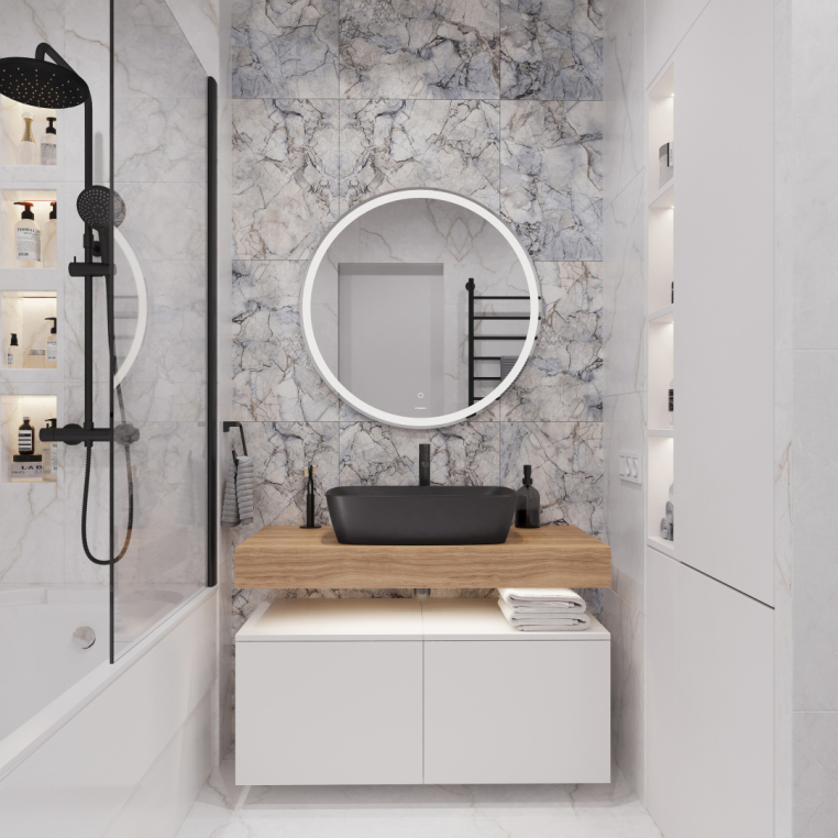 Мебель для ванной Stworki Ольборг 100 столешница дуб французский, без отверстий, 2 тумбы 50, с раковиной Vitra Shift черной