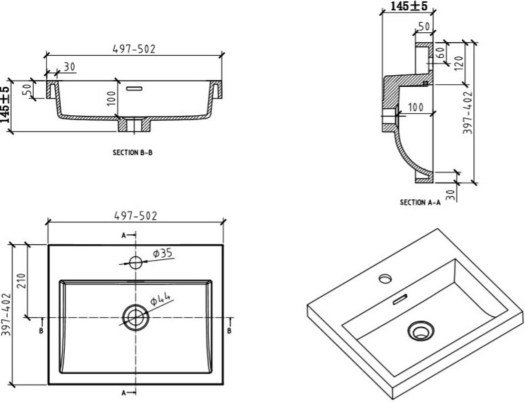 Раковина BelBagno  50 прямоугольная (BB-500-PM-LVB)