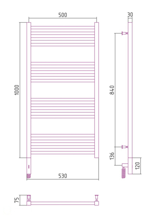 Электрический полотенцесушитель Сунержа Модус 3.0 1000x500 МЭМ Лев. (00-5700-1050)