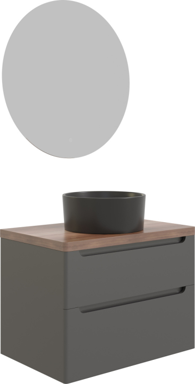 Мебель для ванной Stworki Берген 80 серая с темной столешницей, раковина BOCCHI Vessel черная