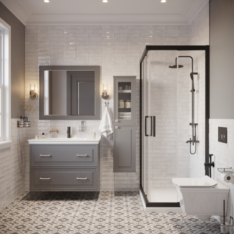 Мебель для ванной Stworki Хадстен 100 cерая, подвесная, из МДФ, российская (гарнитур, комплект)