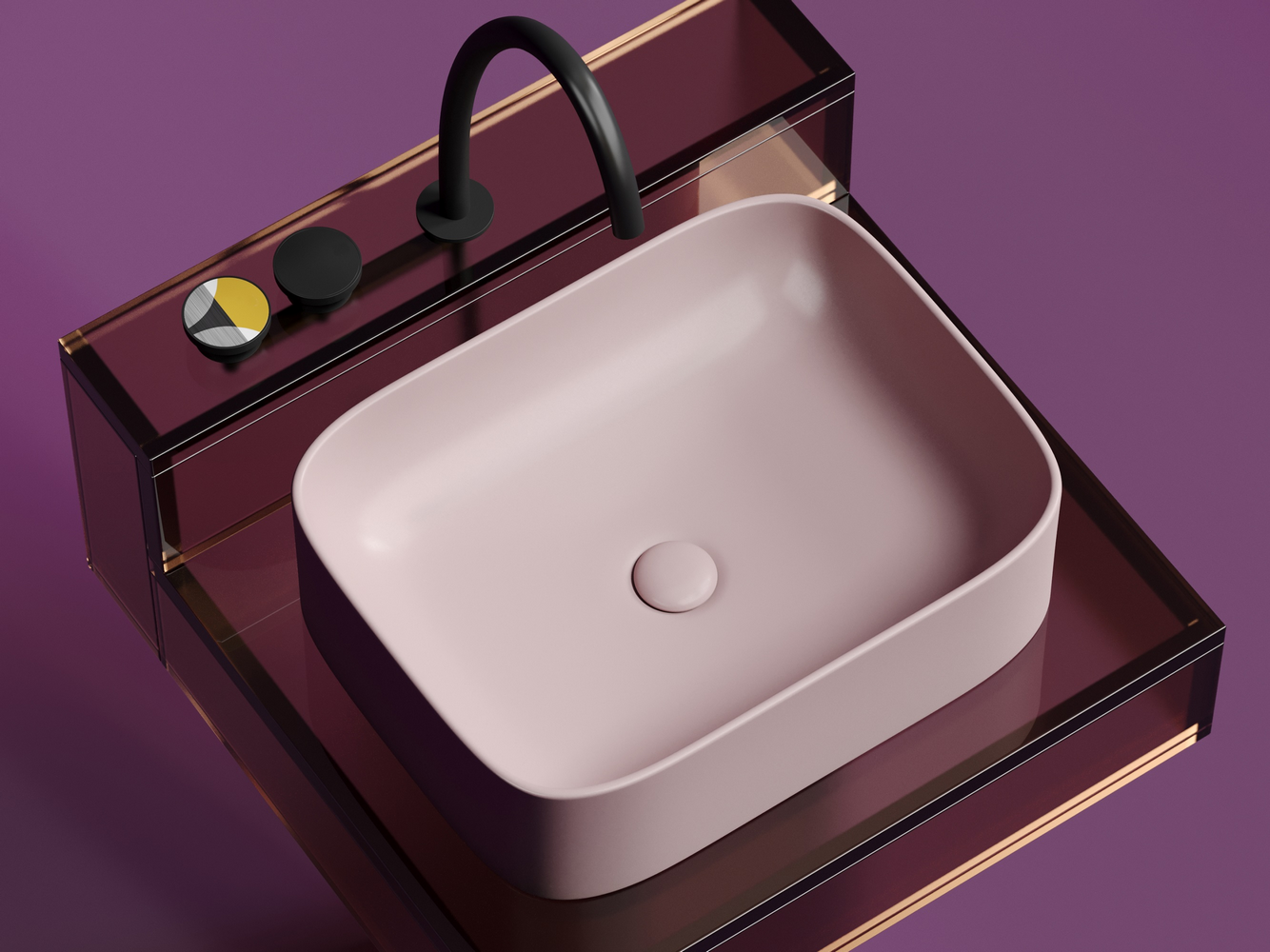 Умывальник чаша накладная прямоугольная (цвет Розовый Матовый) Element 505x380x150мм