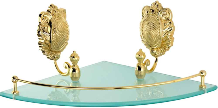 Полочка для ванной угловая, с галереей Migliore Cleopatra 16694 стекло матовое/золото