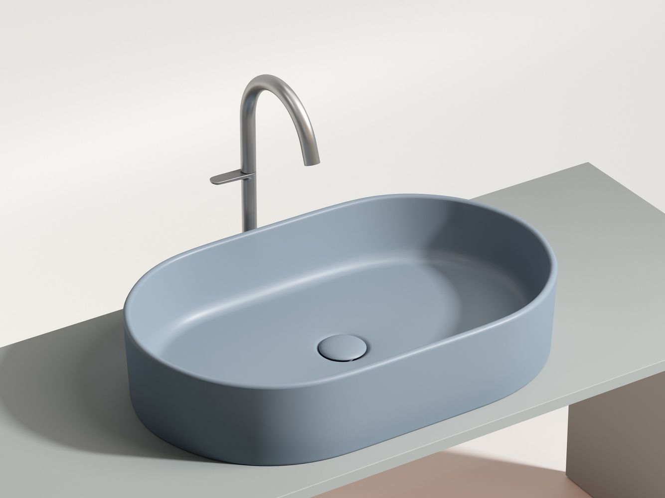 Умывальник чаша накладная овальная (цвет Серо-Голубой Матовый) Element 608x385x122мм