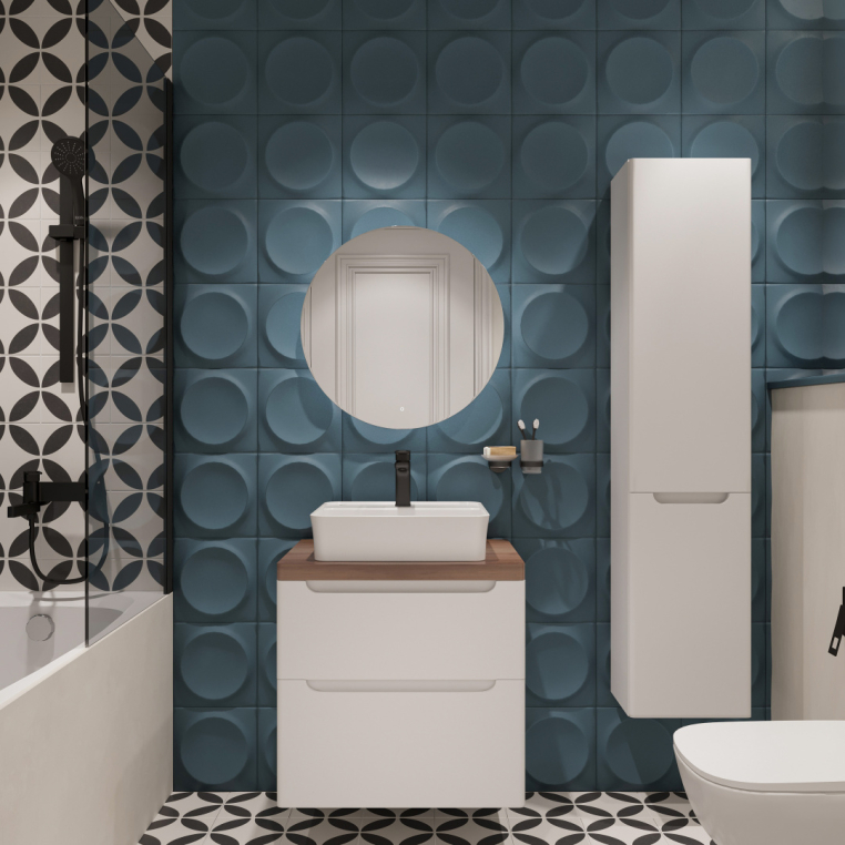 Мебель для ванной Stworki Берген 60 белая с темной столешницей, раковина Bocchi Slim Line 1598-001-0126