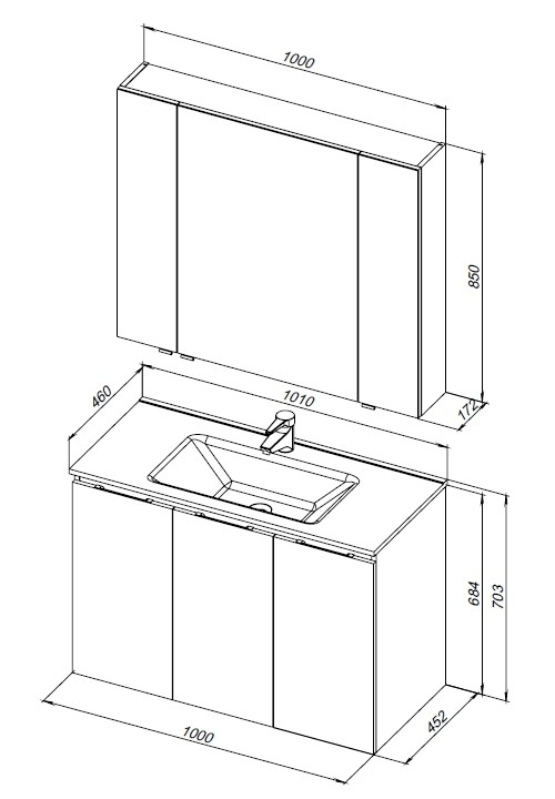 Мебель для ванной Aquanet Алвита New 100 3 дверцы, белый матовый 00274111