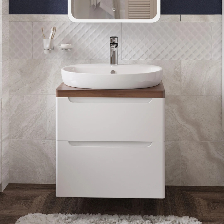 Тумба с раковиной Stworki Берген 80 белая с темной столешницей, DIWO Самара 0116