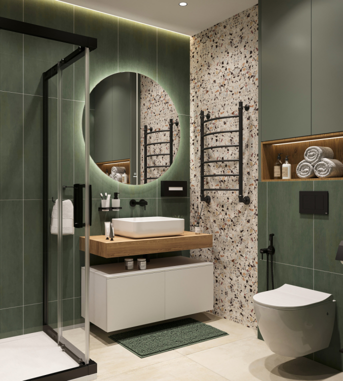 Мебель для ванной Stworki Ольборг 100 столешница дуб французский, без отверстий, 2 тумбы 50, с раковиной Stworki Soul 1 белой