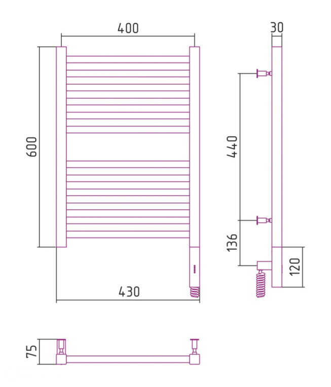 Электрический полотенцесушитель Сунержа Модус 3.0 600x400 МЭМ Пр. матовый черный (31-5701-6040)