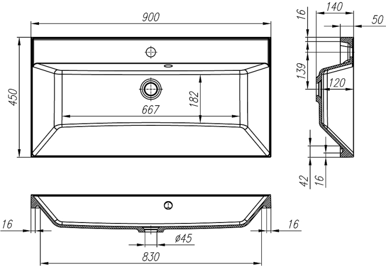 Раковина BelBagno  90 прямоугольная (BB900/450-LV-MR-PR)