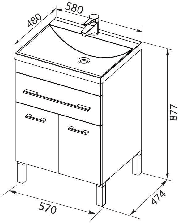 Тумба под раковину Aquanet Верона 60 капучино (1 ящик, 2 дверцы) 00304534
