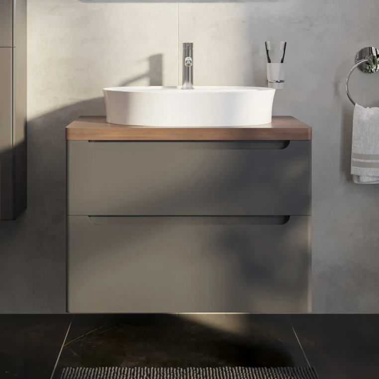 Тумба с раковиной Stworki Берген 80 серая с темной столешницей, Bocchi Slim Line 1600-001-0126