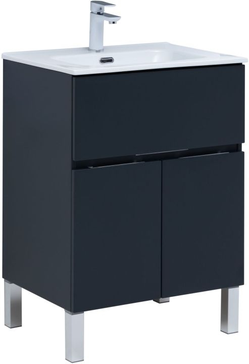 Тумба под раковину Aquanet Алвита New 60 1 ящик, 2 дверцы, антрацит 00277547