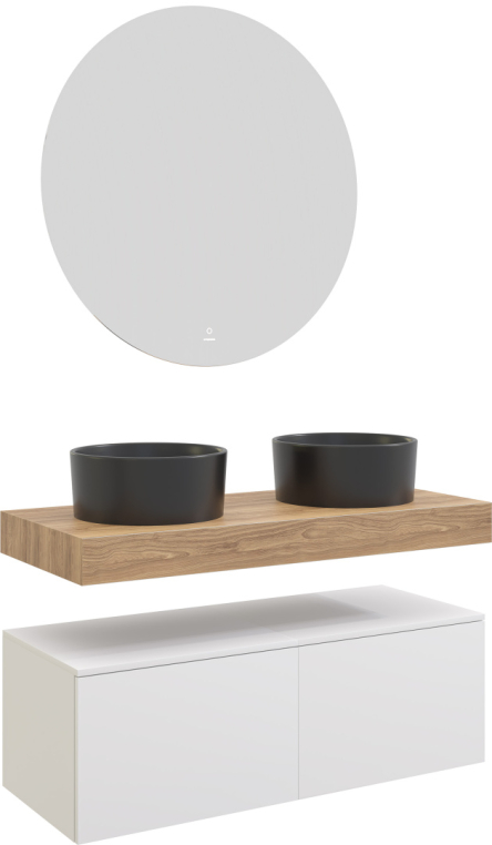 Мебель для ванной Stworki Ольборг 100 столешница дуб французский, без отверстий, 2 тумбы 50 + 2 раковины