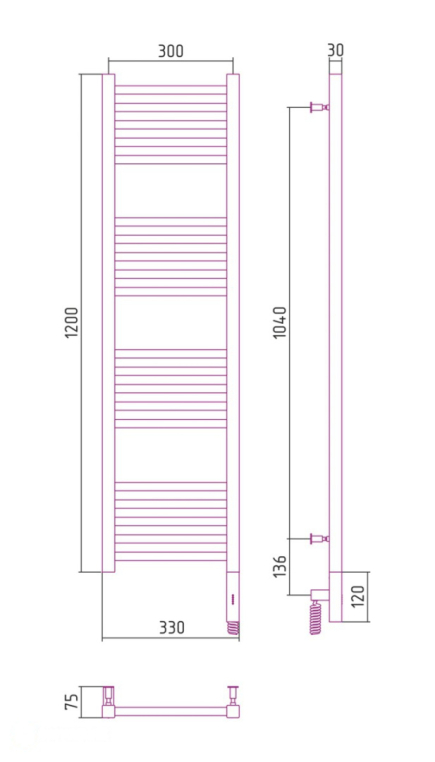 Электрический полотенцесушитель Сунержа Модус 3.0 1200x300 МЭМ Пр. матовый белый (30-5701-1230)