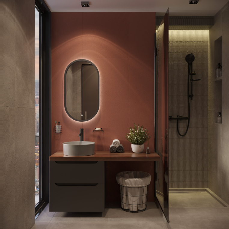 Мебель для ванной Stworki Берген 60 серая с темной столешницей 122, Bocchi Vessel 1174-006-0125