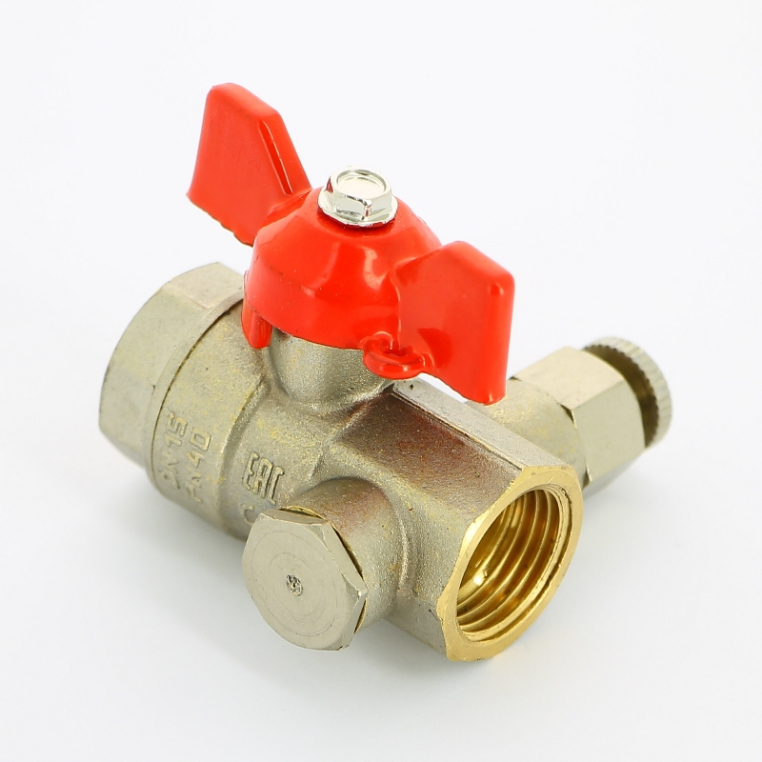 Кран Pride LD ВВ 1/2" с дренажным вентилем (заглушка 1/4") бабочка (LD 44.344.15)