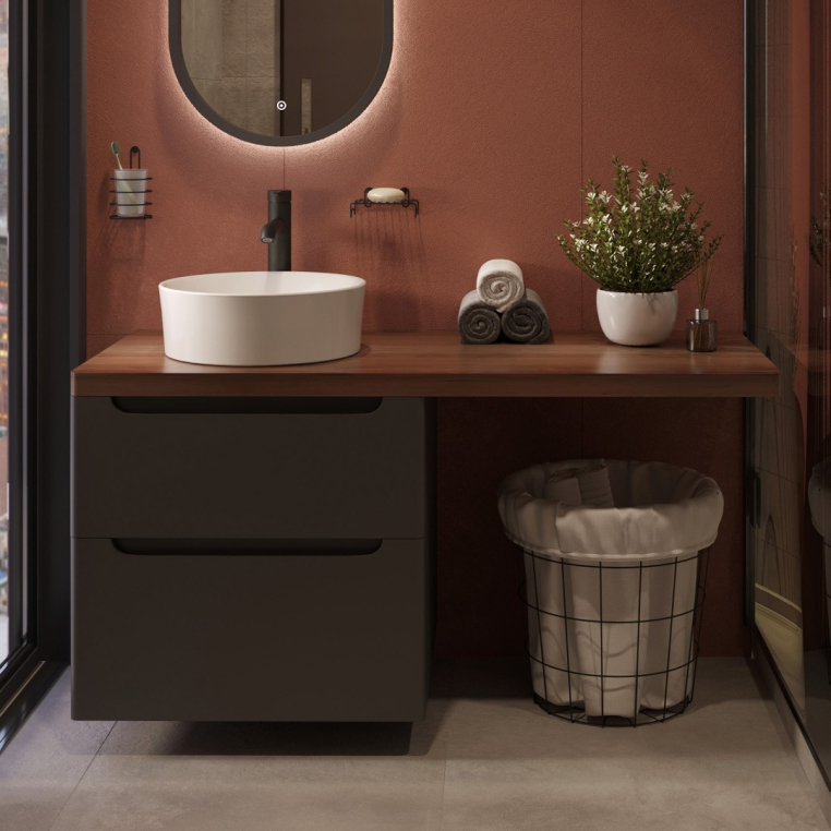 Тумба с раковиной Stworki Берген 60 серая с темной столешницей 122, Bocchi Vessel 1174-061-0125