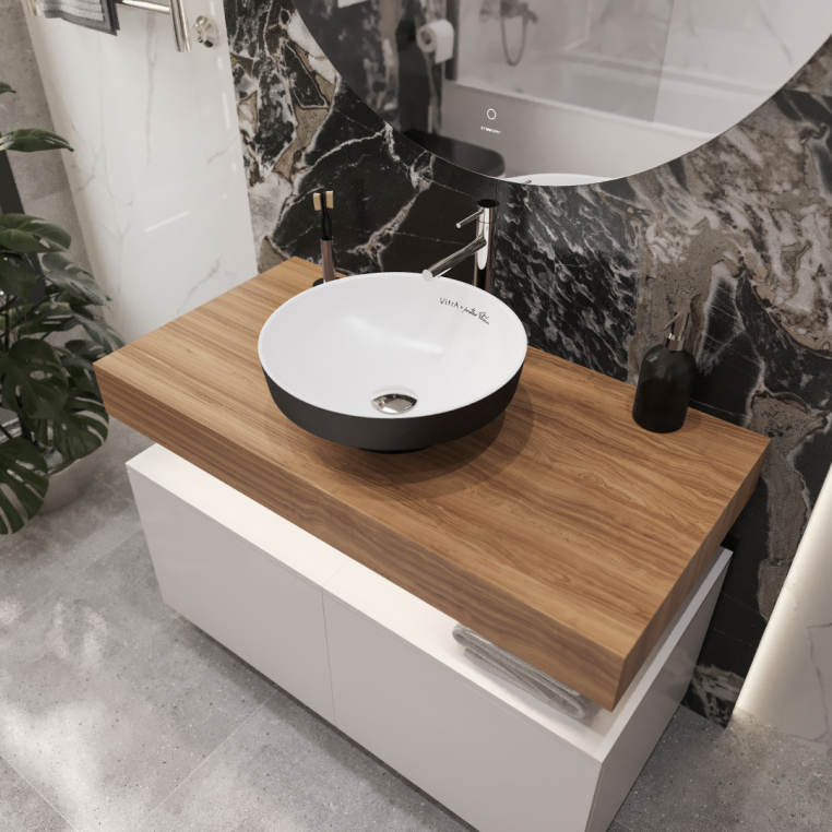 Мебель для ванной Stworki Ольборг 100 столешница дуб французский, без отверстий, 2 тумбы 50, с раковиной Vitra Water jewels