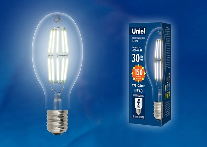 Лампа светодиодная Uniel E40 30Вт 6500K LED-ED90-30W/DW/E40/CL GLP05TR