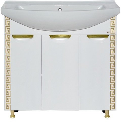 Тумба под раковину прямая белая Misty Престиж 80 Э-Прсж01080-013ПрЗлп золотая патина