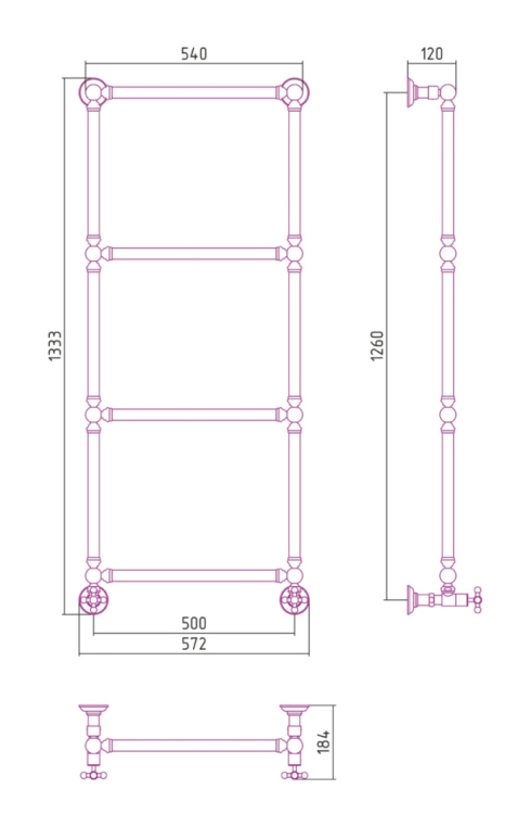 Полотенцесушитель водяной Сунержа Ренессанс 57x133 00-0280-1250 хром