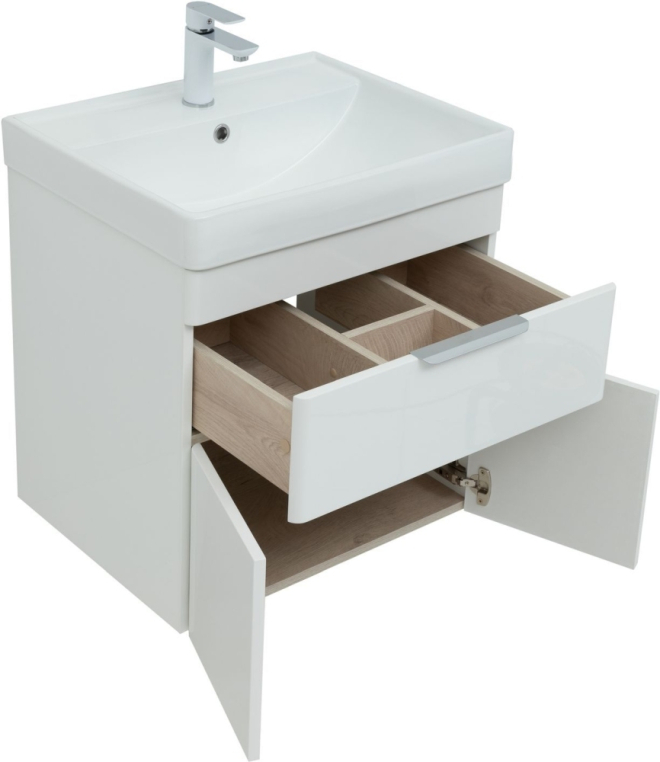 Тумба под раковину Aquanet Ирис new 60 белый глянец (1 ящик, 2 дверцы) 00310148