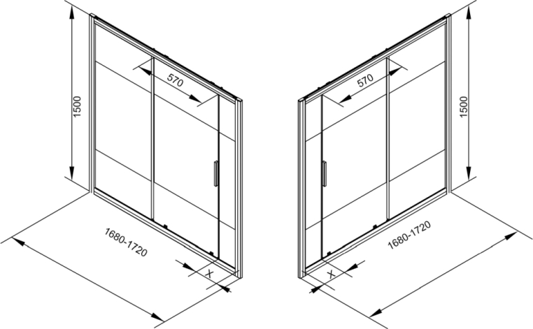 Шторка для ванны c боковой стенкой Aquanet Practic AE10-B-170H150U-CP + AE10-F-75H150U-CP