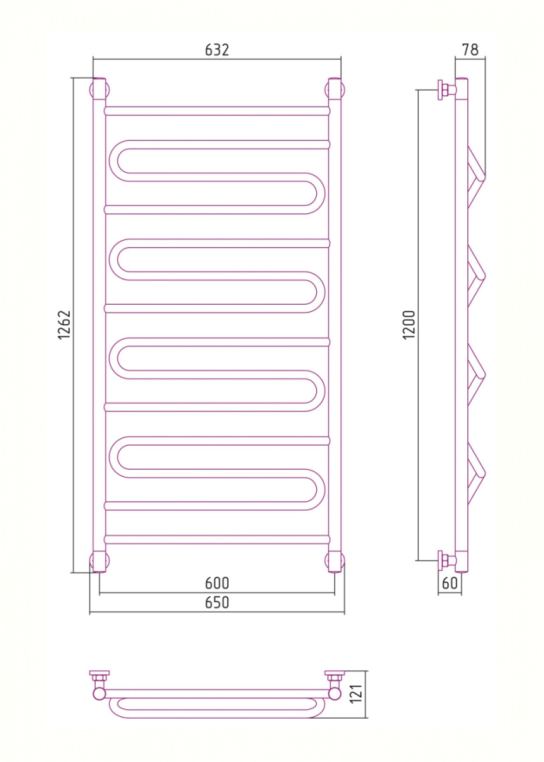 Полотенцесушитель водяной Сунержа Элегия+ 65x126 00-0205-1260 хром